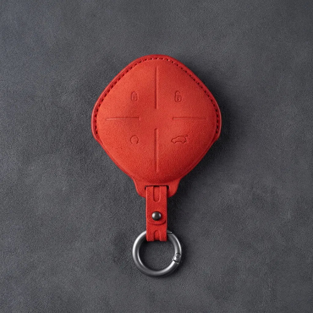 Jetour Hand-Stitched Alcantara Key Fob Cover – Diamond 4-Button - Red