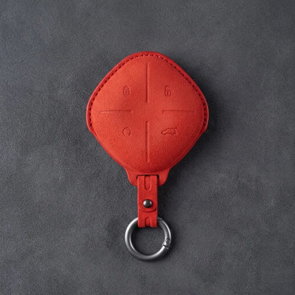 Jetour Hand-Stitched Alcantara Key Fob Cover – Diamond 4-Button - Red