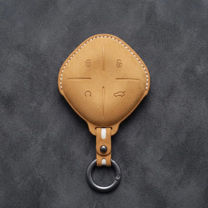 Jetour Hand-Stitched Alcantara Key Fob Cover – Diamond 4-Button - Soft Brown