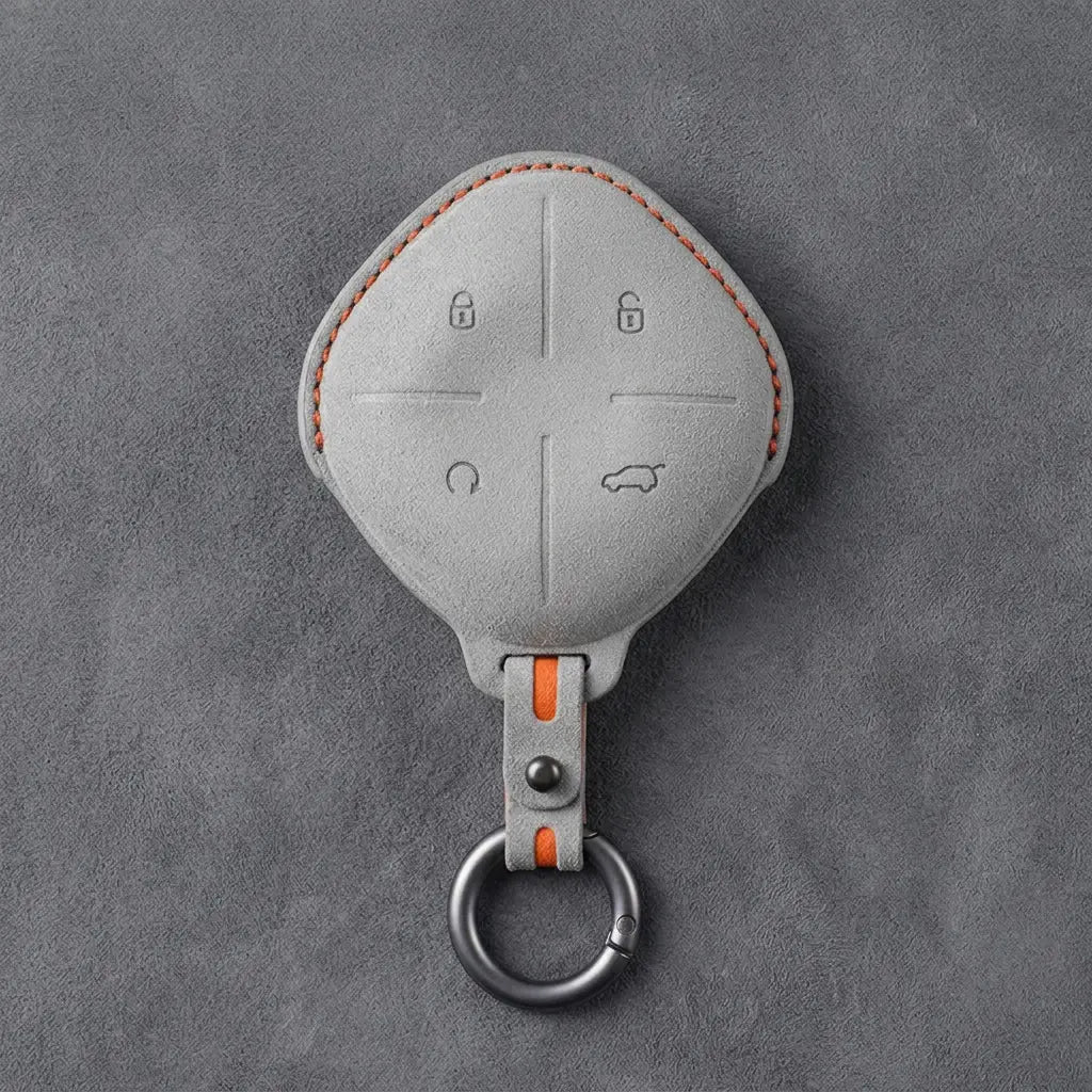 Jetour Hand-Stitched Alcantara Key Fob Cover – Diamond 4-Button - White