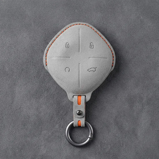 Jetour Hand-Stitched Alcantara Key Fob Cover – Diamond 4-Button - White