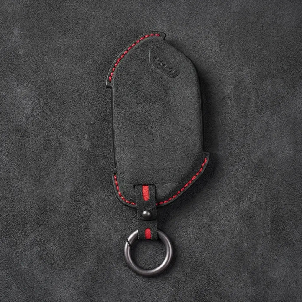 Kia Hand-Stitched Alcantara Key Fob Cover - Angular Smart Key - Dark Charcoal