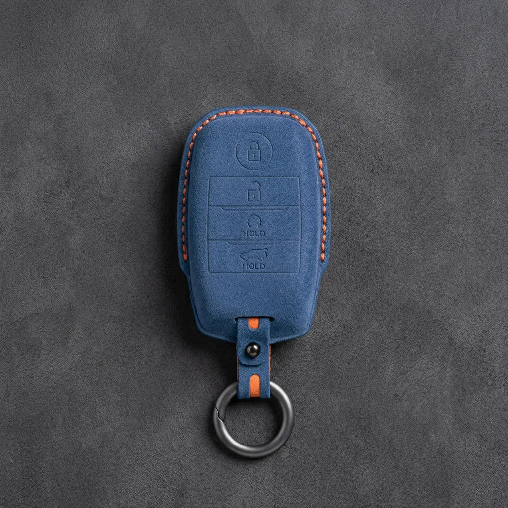 Kia Hand - Stitched Alcantara Key Fob Cover – Block Smart Key 4 - Button - Cobalt blue