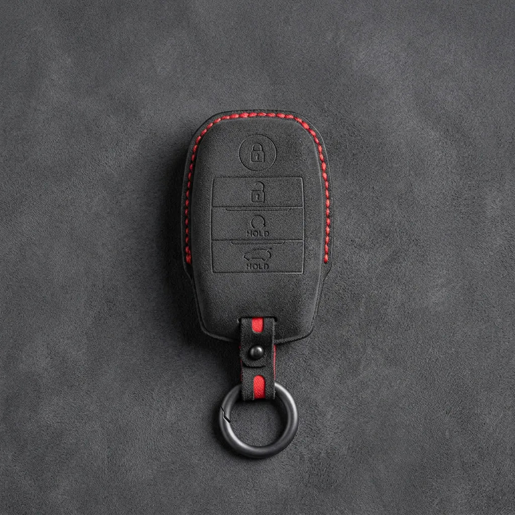 Kia Hand - Stitched Alcantara Key Fob Cover – Block Smart Key 4 - Button - Dark charcoal