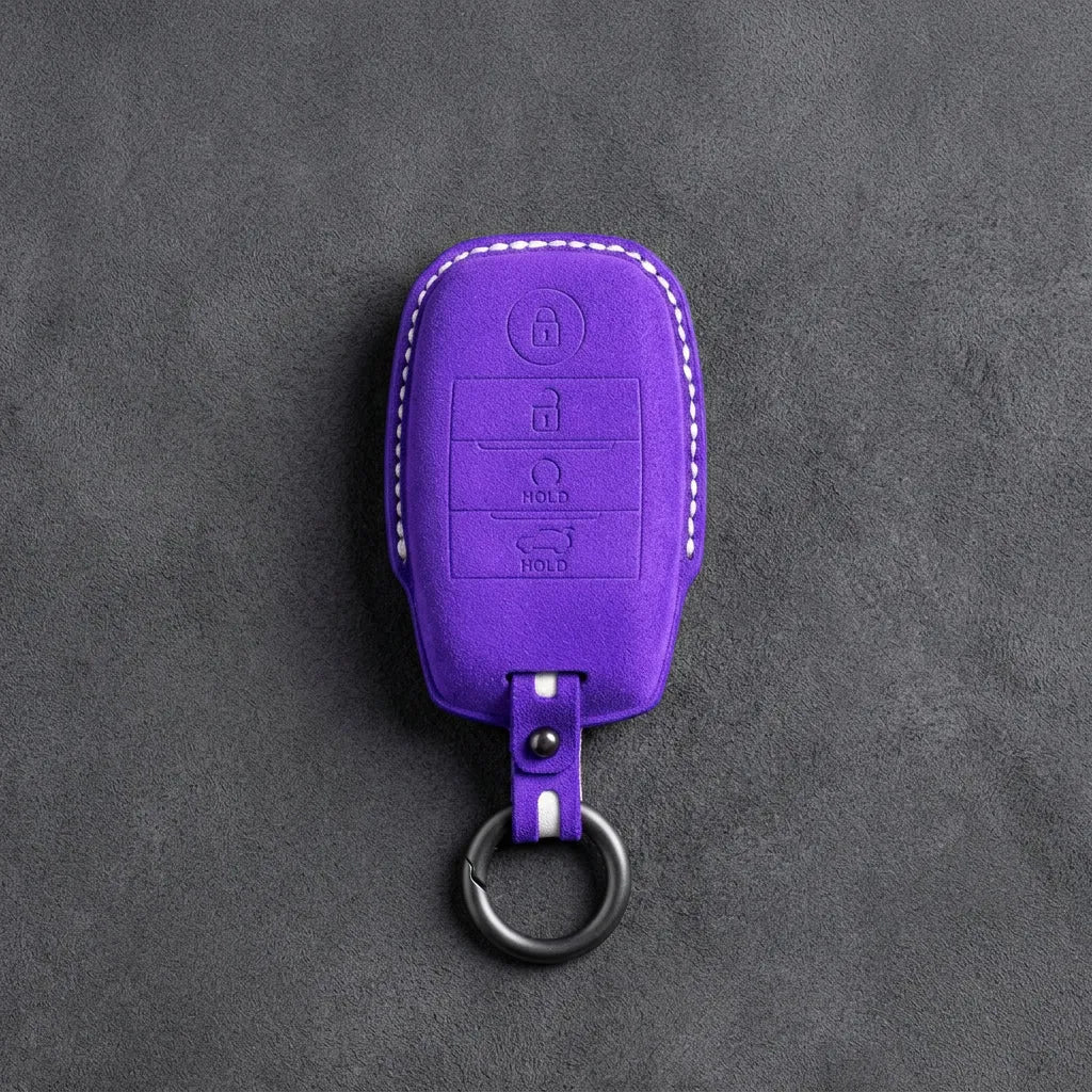 Kia Hand - Stitched Alcantara Key Fob Cover – Block Smart Key 4 - Button - Dark purple