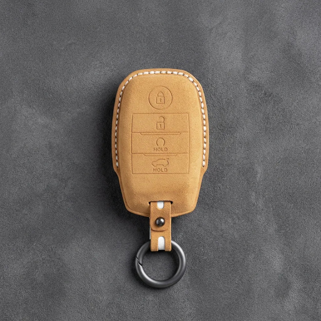 Kia Hand - Stitched Alcantara Key Fob Cover – Block Smart Key 4 - Button - Soft brown