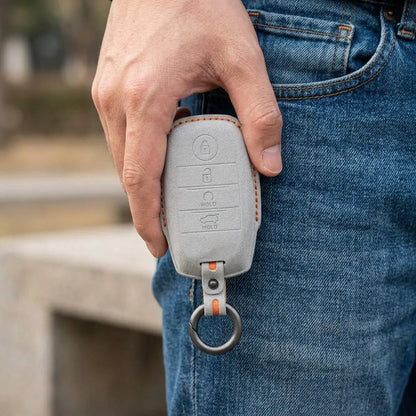 Kia Hand - Stitched Alcantara Key Fob Cover – Block Smart Key 4 - Button - White