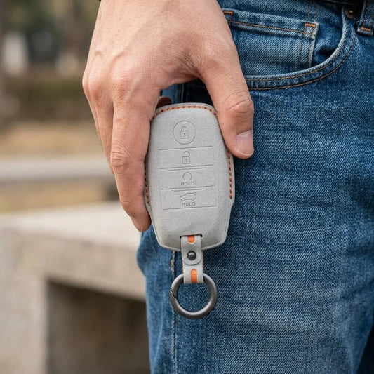 Kia Hand - Stitched Alcantara Key Fob Cover – Block Smart Key 4 - Button - White