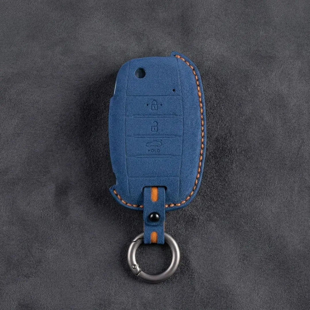 Kia Hand - Stitched Alcantara Key Fob Cover – Flip Key 3 - Button - Cobalt blue