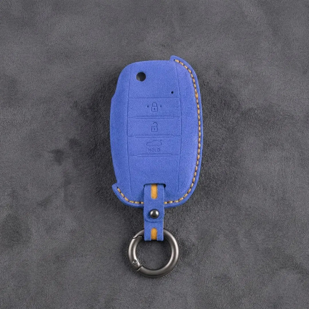 Kia Hand - Stitched Alcantara Key Fob Cover – Flip Key 3 - Button - Cornflower blue