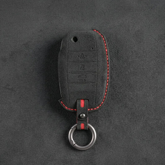 Kia Hand - Stitched Alcantara Key Fob Cover – Flip Key 3 - Button - Dark charcoal