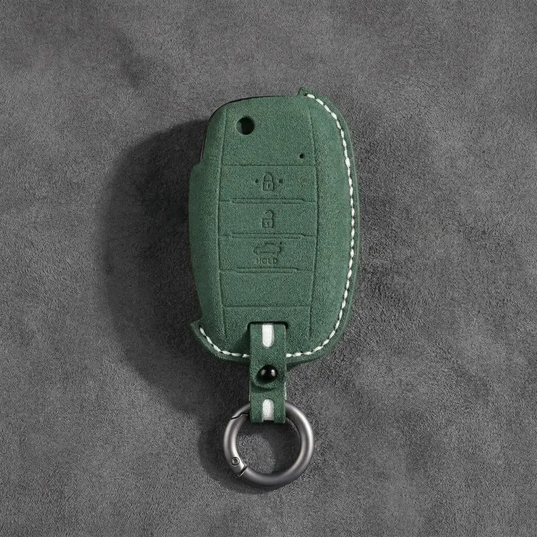 Kia Hand - Stitched Alcantara Key Fob Cover – Flip Key 3 - Button - Dark green