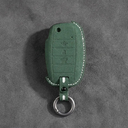 Kia Hand - Stitched Alcantara Key Fob Cover – Flip Key 3 - Button - Dark green