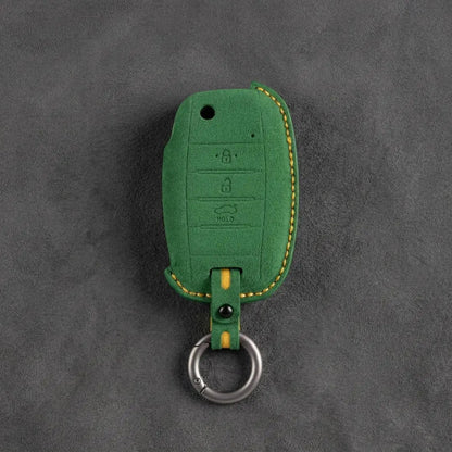 Kia Hand - Stitched Alcantara Key Fob Cover – Flip Key 3 - Button - Grass green