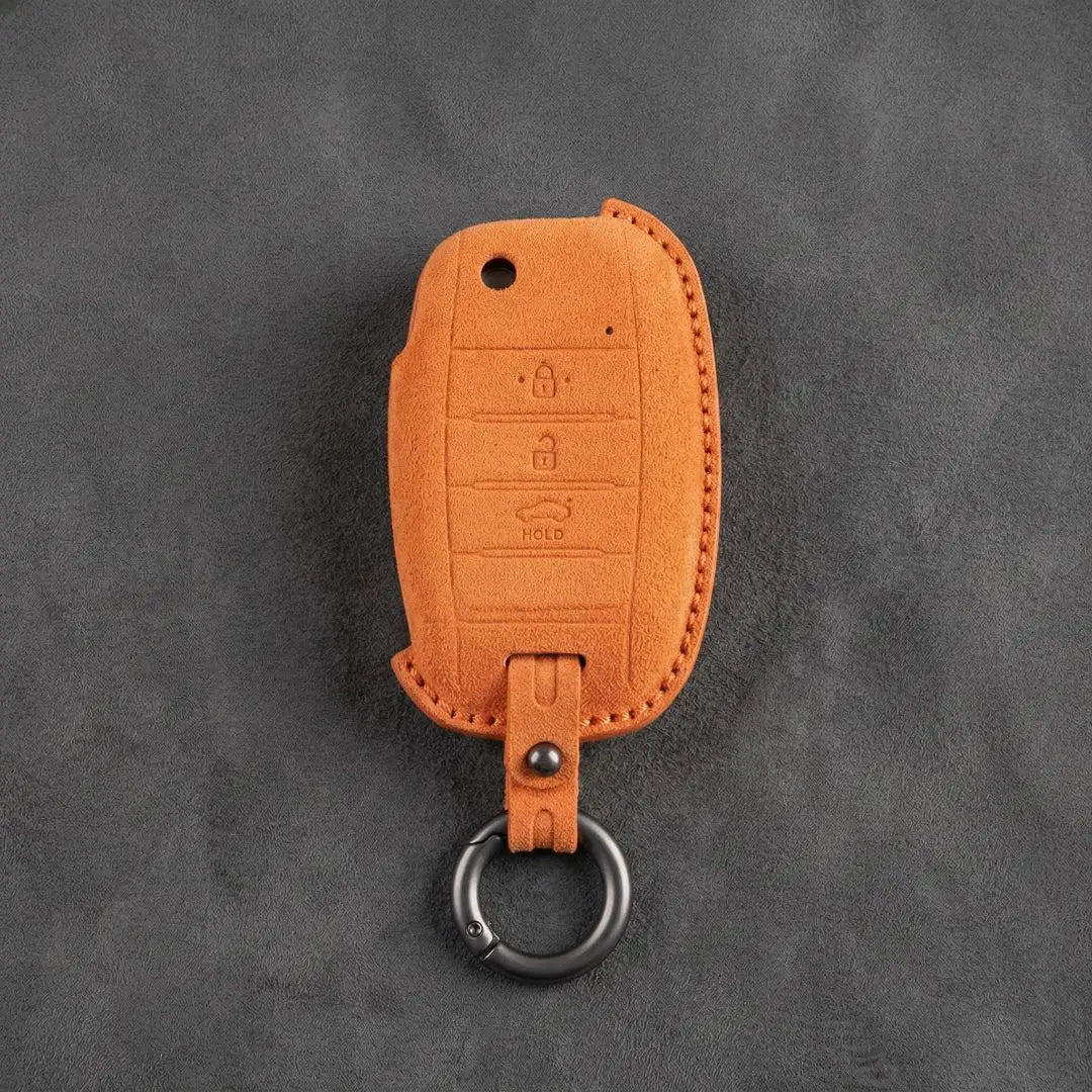 Kia Hand - Stitched Alcantara Key Fob Cover – Flip Key 3 - Button - Orange