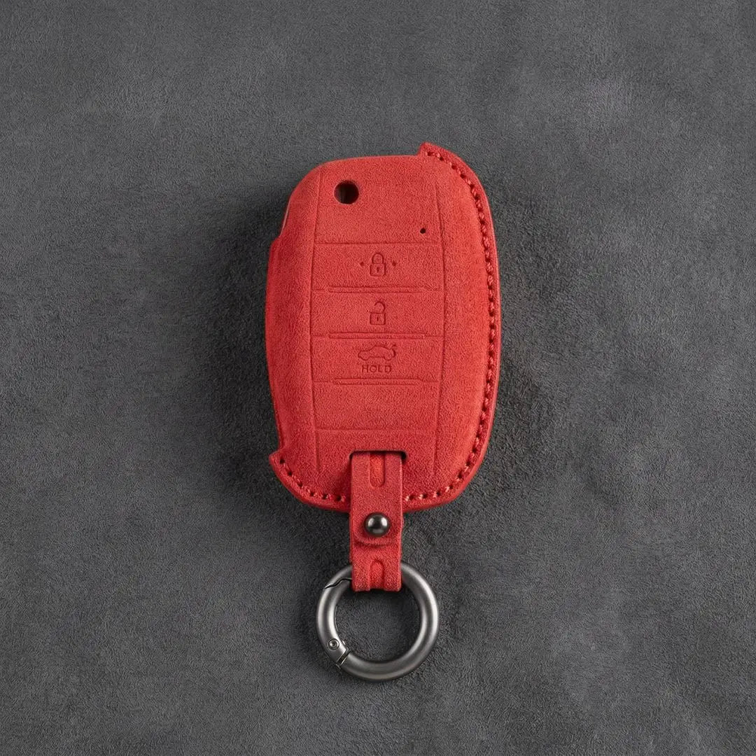 Kia Hand - Stitched Alcantara Key Fob Cover – Flip Key 3 - Button - Red