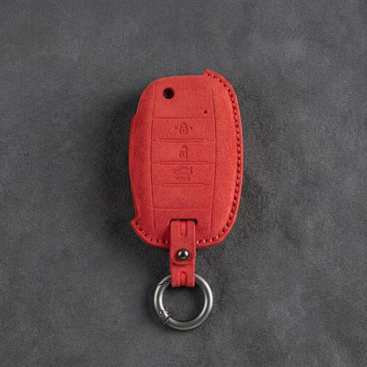 Kia Hand - Stitched Alcantara Key Fob Cover – Flip Key 3 - Button - Red