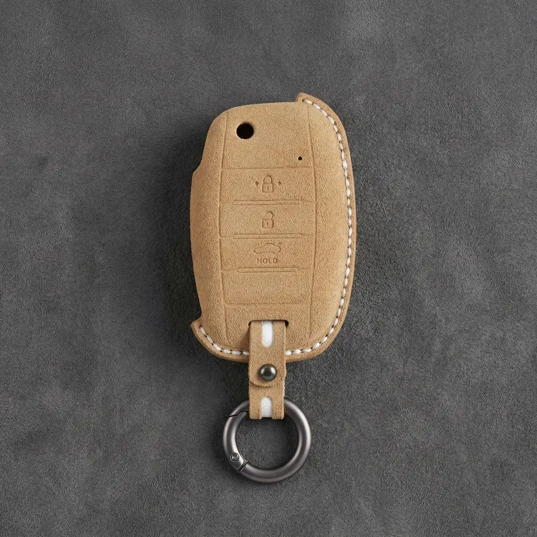 Kia Hand - Stitched Alcantara Key Fob Cover – Flip Key 3 - Button - Soft brown