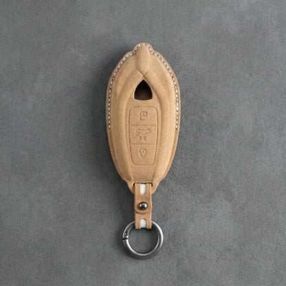 Lamborghini Urus Hand - Stitched Alcantara Key Fob Cover - Soft brown