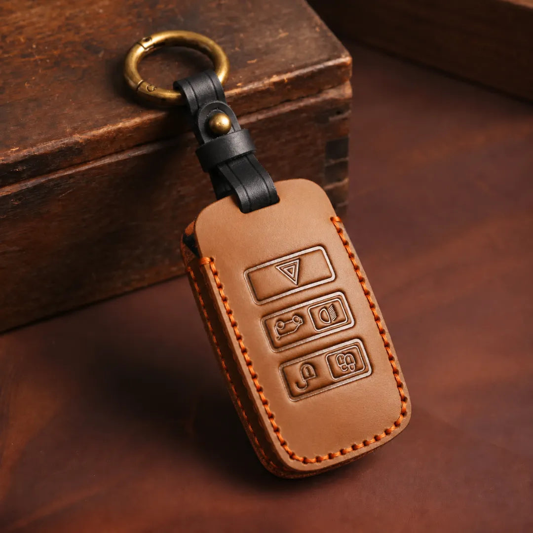 Land Rover Hand-Crafted Leather Key Fob Cover - Rectangular 5-Button - Brown