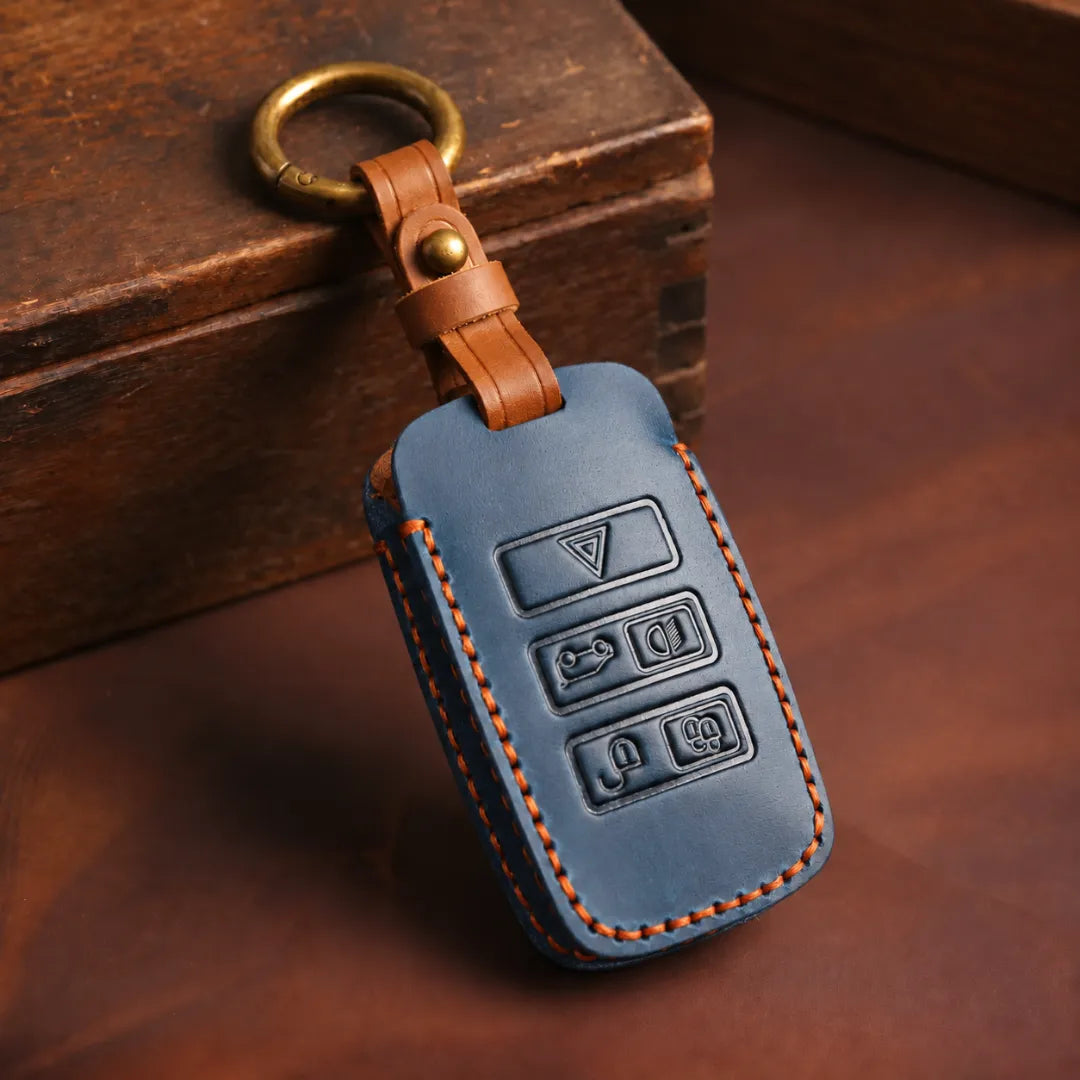 Land Rover Hand-Crafted Leather Key Fob Cover - Rectangular 5-Button - Navy
