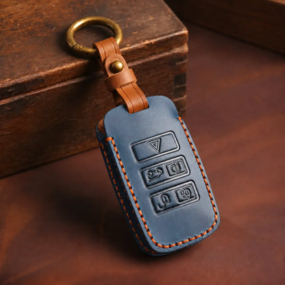 Land Rover Hand-Crafted Leather Key Fob Cover - Rectangular 5-Button - Navy