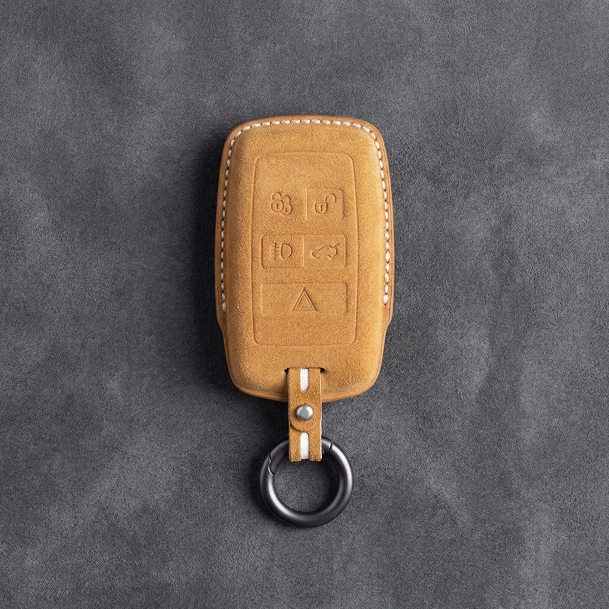 Land Rover Hand - Stitched Alcantara Key Fob Cover - Rectangular 5 - Button - Soft brown