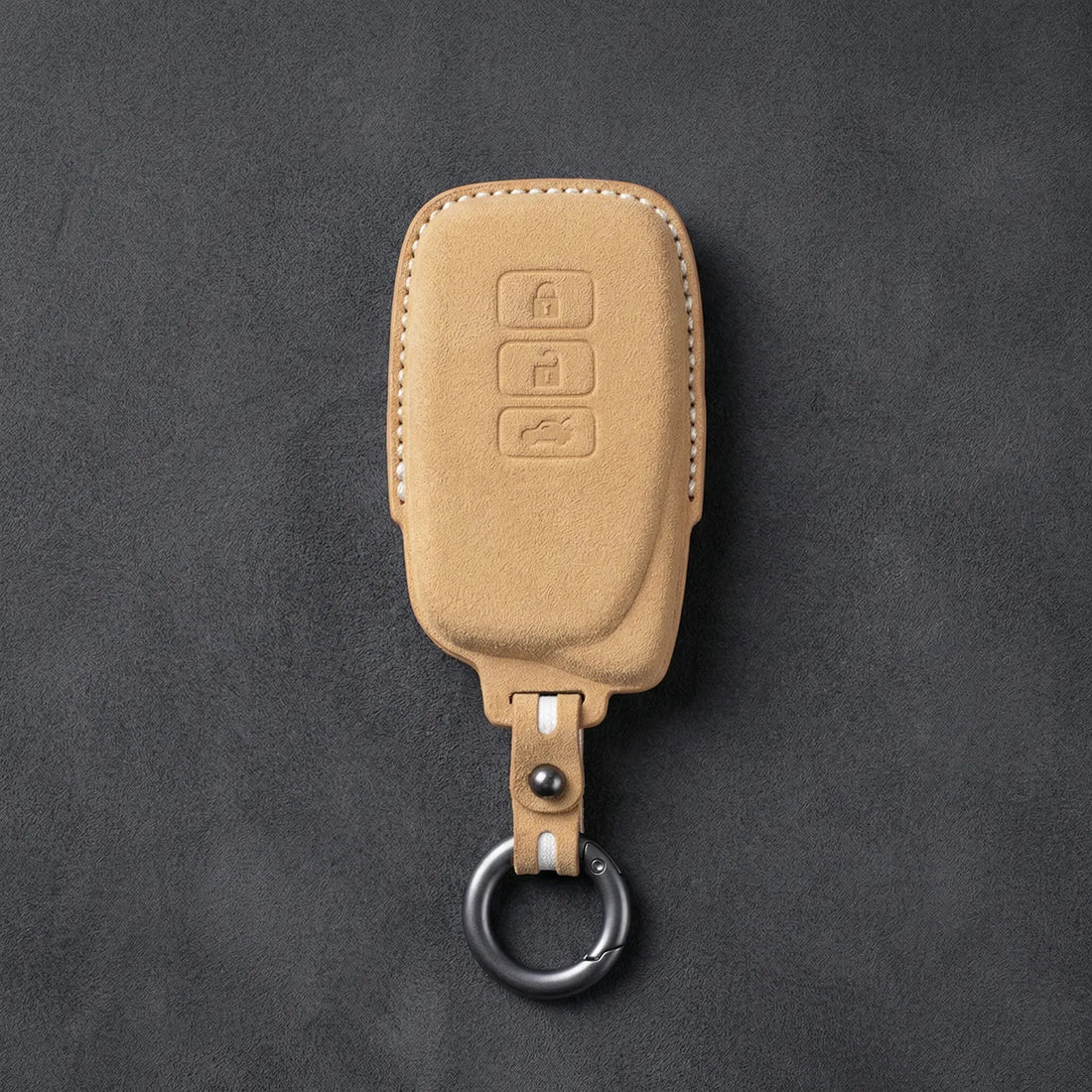 Lexus Hand - Stitched Alcantara Key Fob Cover – Asymmetric 3 - Button - Soft brown