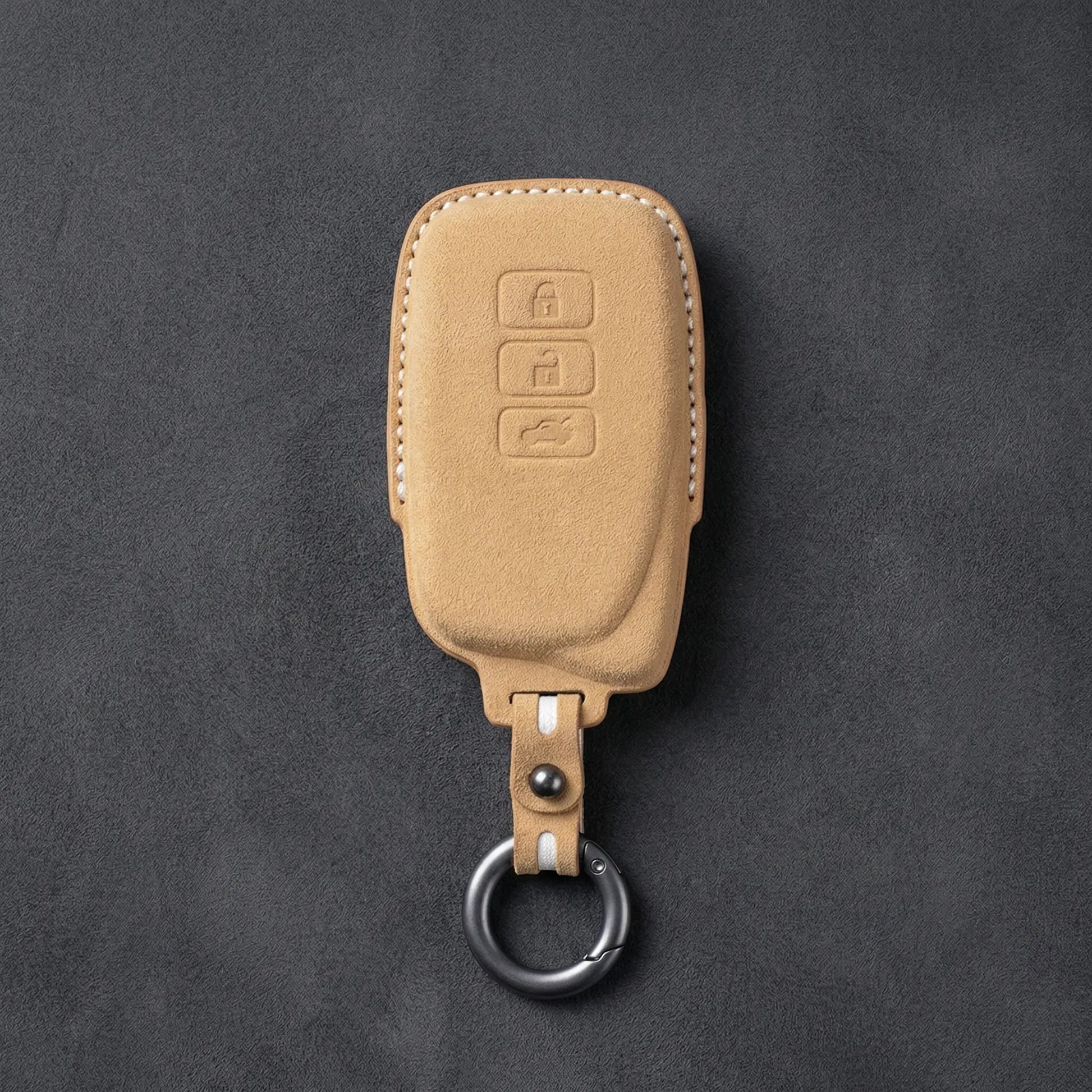 Lexus Hand - Stitched Alcantara Key Fob Cover – Asymmetric 3 - Button - Soft brown