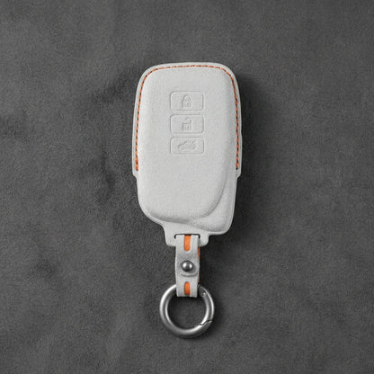 Lexus Hand - Stitched Alcantara Key Fob Cover – Asymmetric 3 - Button - White