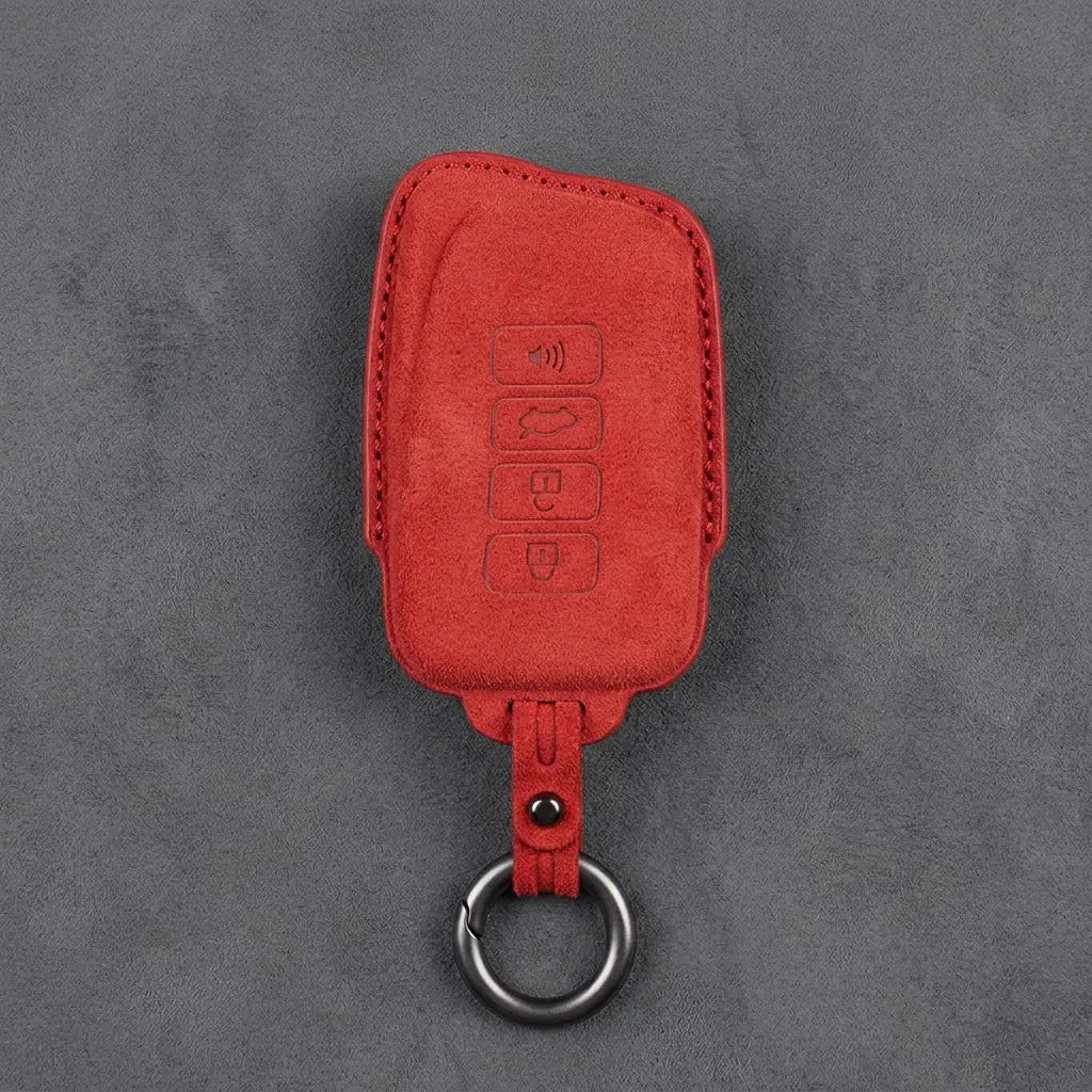 Lexus Hand-Stitched Alcantara Key Fob Cover – Block 4-Button - Red