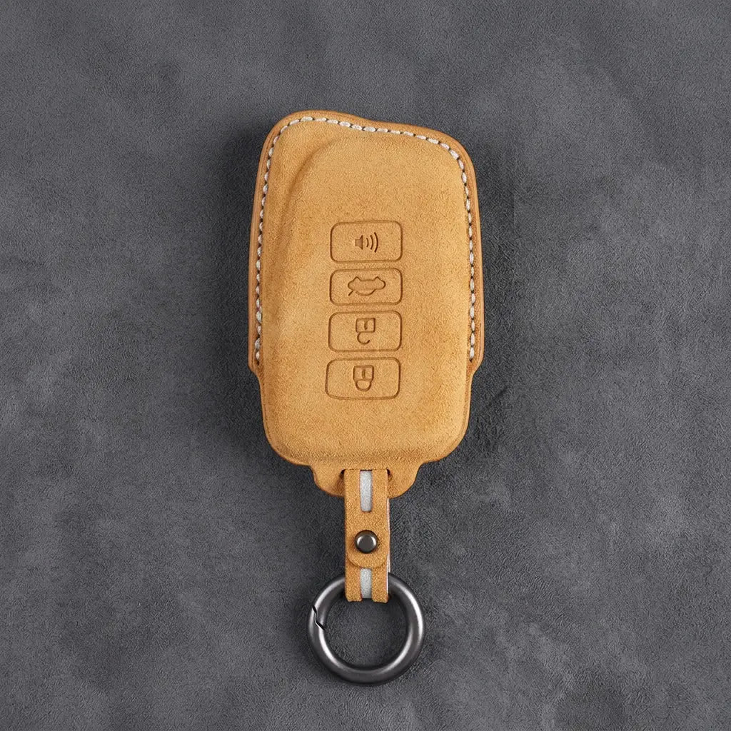 Lexus Hand-Stitched Alcantara Key Fob Cover – Block 4-Button - Soft Brown