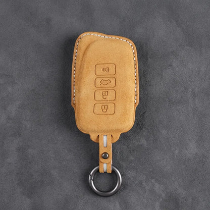 Lexus Hand-Stitched Alcantara Key Fob Cover – Block 4-Button - Soft Brown