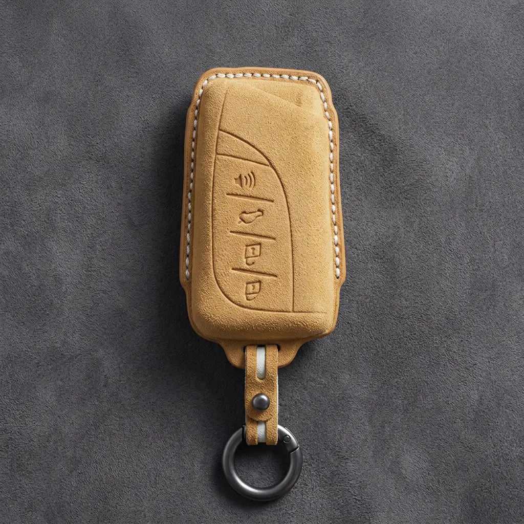 Lexus Hand-Stitched Alcantara Key Fob Cover – Curved Smart Key Soft Brown