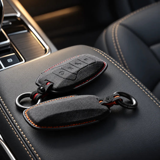 Luxury Alcantara Key Fobs On Leather Console For BYD