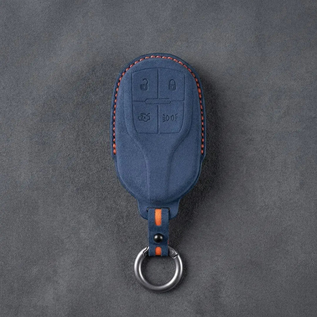 Maserati Hand - Stitched Alcantara Key Fob Cover – Shield 4 - Button - Cobalt blue