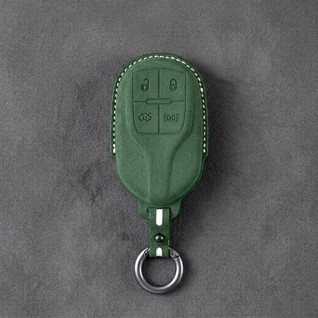 Maserati Hand - Stitched Alcantara Key Fob Cover – Shield 4 - Button - Dark green