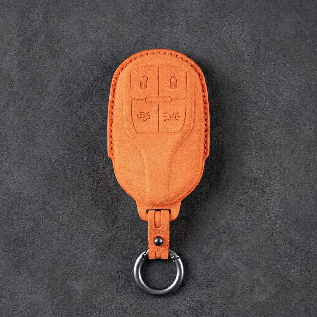 Maserati Hand - Stitched Alcantara Key Fob Cover – Shield 4 - Button - Orange