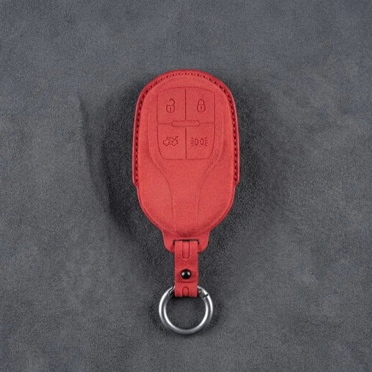 Maserati Hand - Stitched Alcantara Key Fob Cover – Shield 4 - Button - Red