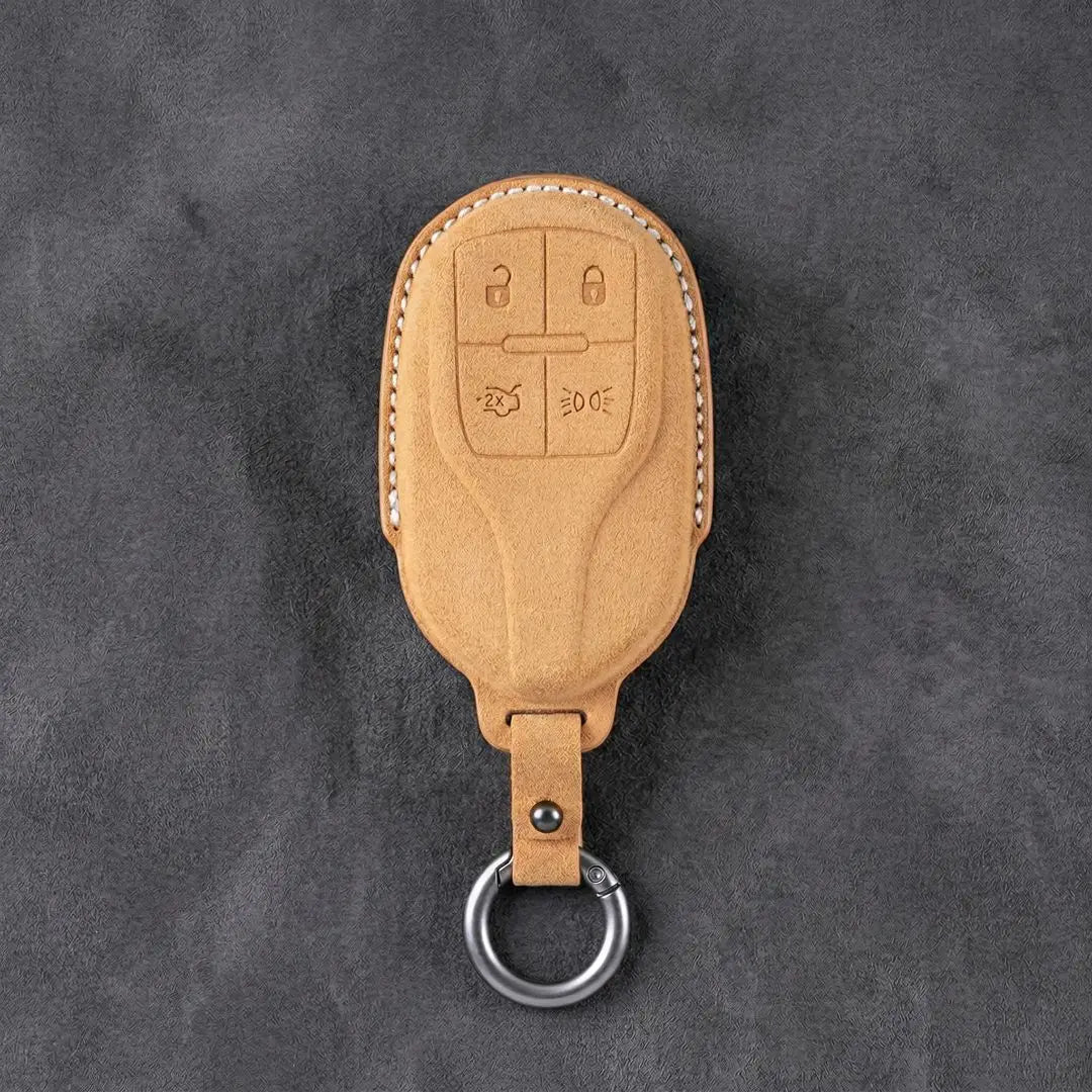 Maserati Hand - Stitched Alcantara Key Fob Cover – Shield 4 - Button - Soft brown
