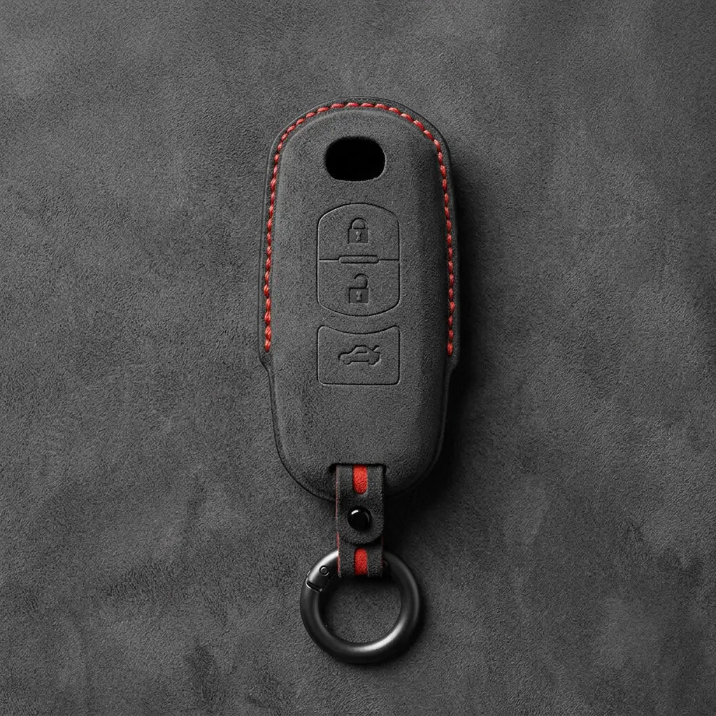 Mazda Hand-Stitched Alcantara Key Fob Cover – Vertical Smart Key - Black