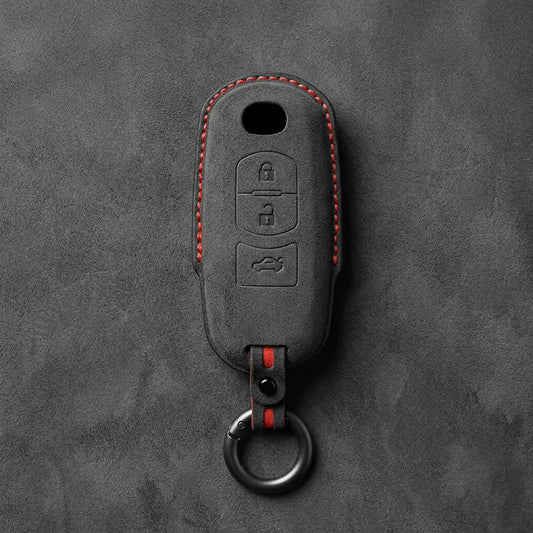 Mazda Hand-Stitched Alcantara Key Fob Cover – Vertical Smart Key - Black