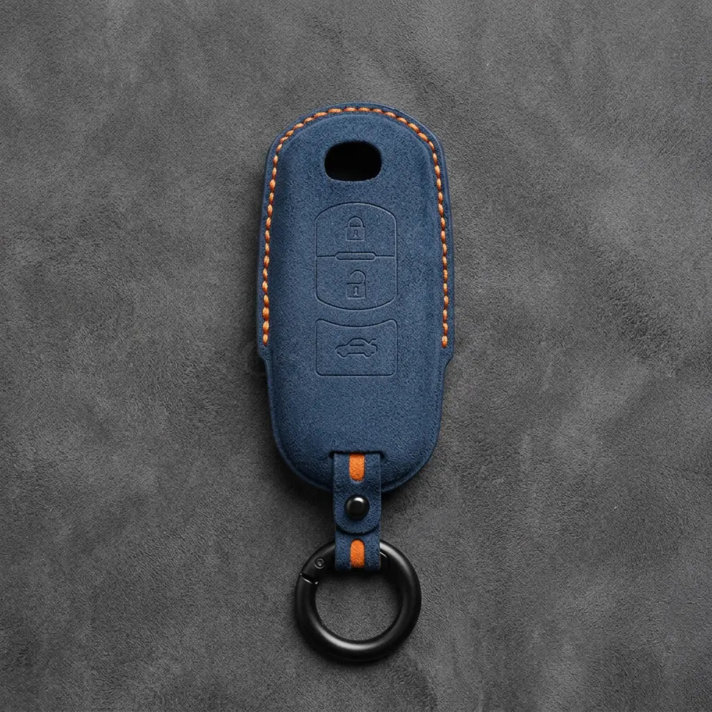 Mazda Hand-Stitched Alcantara Key Fob Cover – Vertical Smart Key - Cobalt Blue