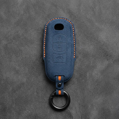 Mazda Hand-Stitched Alcantara Key Fob Cover – Vertical Smart Key - Cobalt Blue