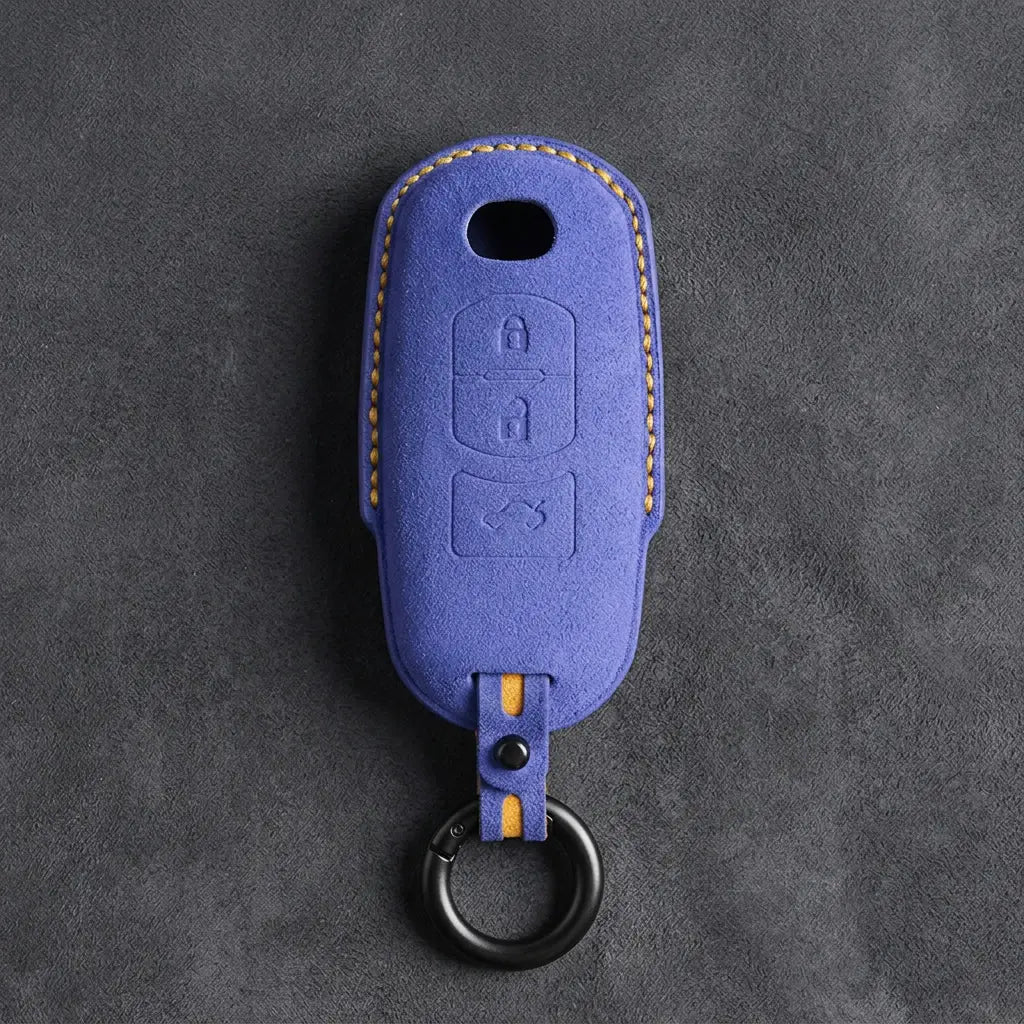 Mazda Hand-Stitched Alcantara Key Fob Cover – Vertical Smart Key - Cornflower Blue