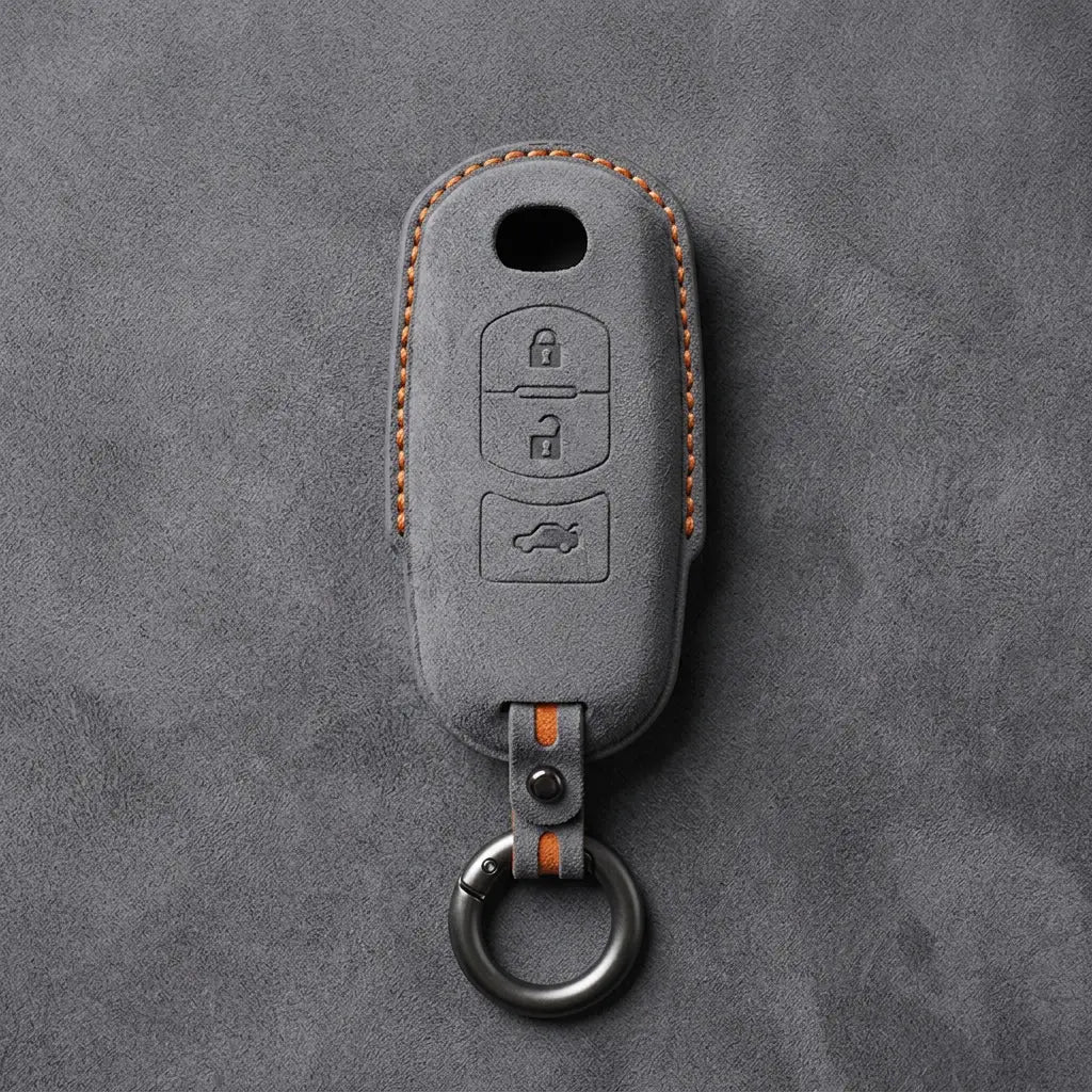Mazda Hand-Stitched Alcantara Key Fob Cover – Vertical Smart Key - Dark Gray