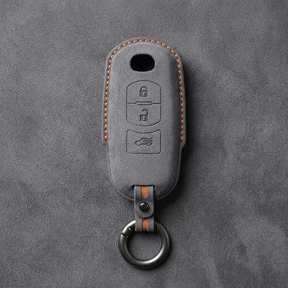Mazda Hand-Stitched Alcantara Key Fob Cover – Vertical Smart Key - Dark Gray