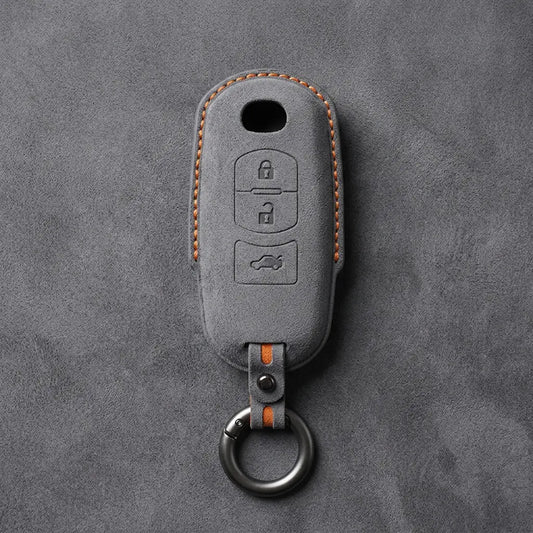 Mazda Hand-Stitched Alcantara Key Fob Cover – Vertical Smart Key - Dark Gray