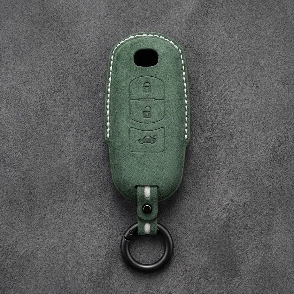 Mazda Hand-Stitched Alcantara Key Fob Cover – Vertical Smart Key - Dark Green