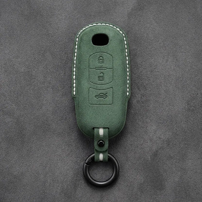 Mazda Hand-Stitched Alcantara Key Fob Cover – Vertical Smart Key - Dark Green